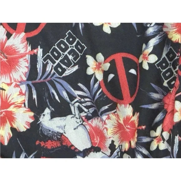 Marvel Comics Deadpool Floral All Over Print Sleep Lounge Jam Mesh Shorts - Picture 7 of 8